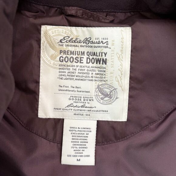 Eddie Bauer Women’s Premium Goose Down Puffer Vest Winter Cabin Cottage Brown M - Picture 5 of 16